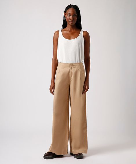 calça alfaiataria de algodão mindset bege