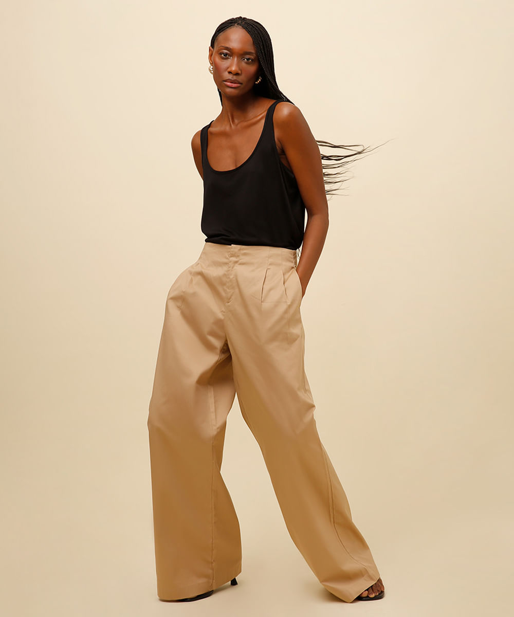 calça alfaiataria de algodão mindset bege