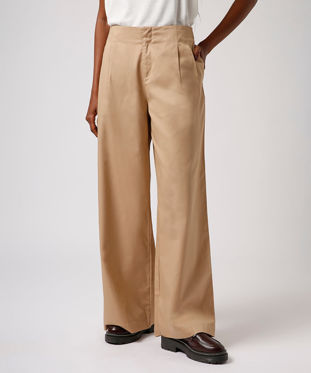 calça alfaiataria de algodão mindset bege