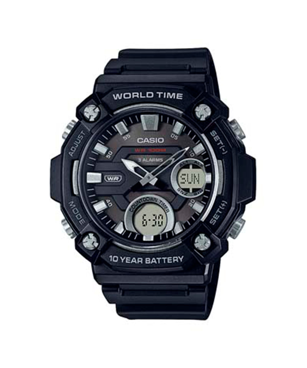 relógio casio masculino analógico digital aeq-120w-1advf preto