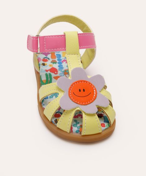 sandália infantil floral mooui amarela