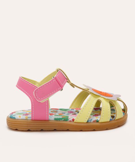 sandália infantil floral mooui amarela