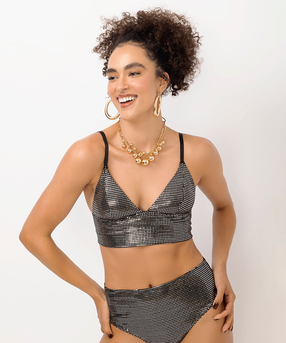 sutiã triângulo metalizado prateado