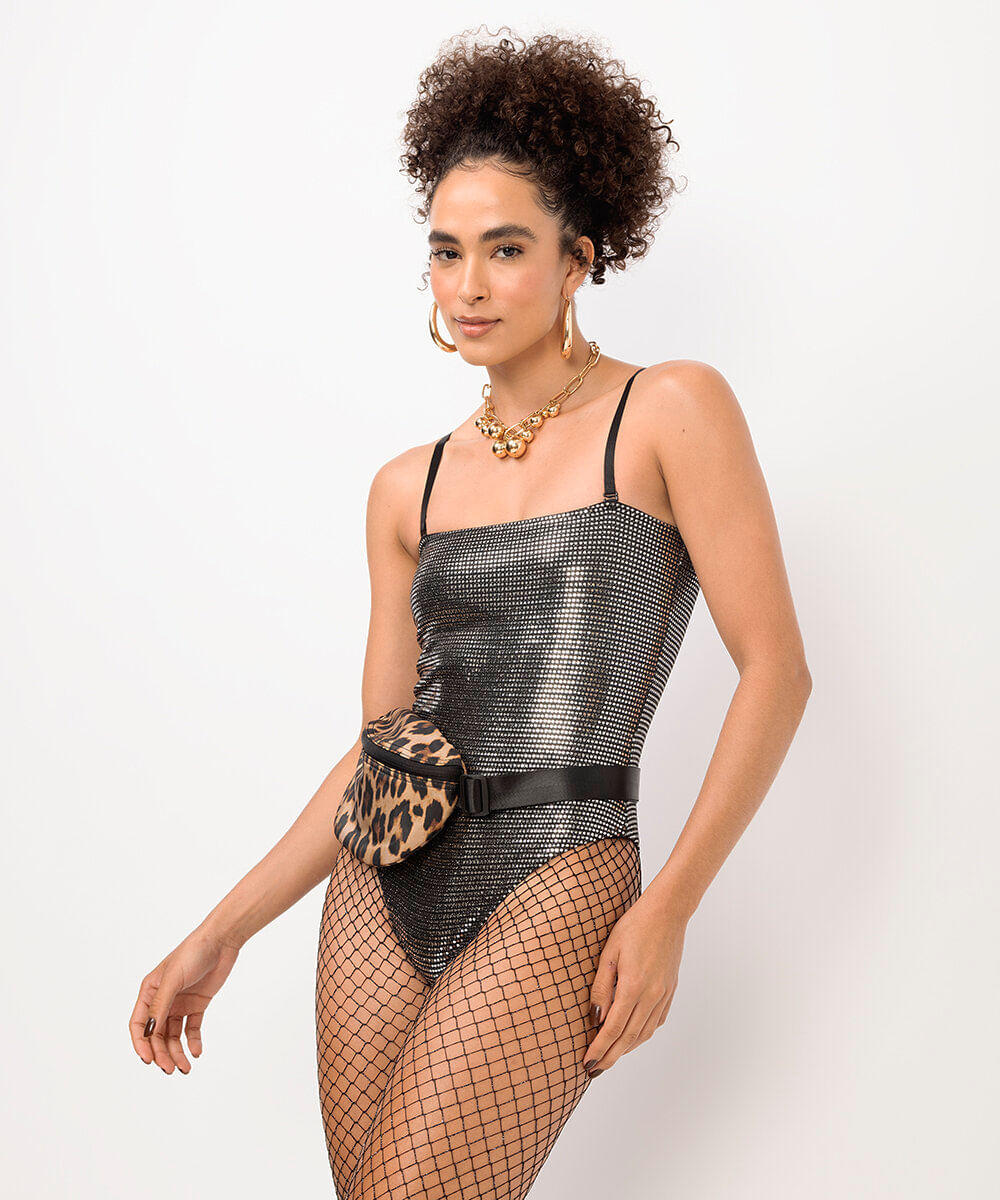 body decote quadrado metalizado prateado