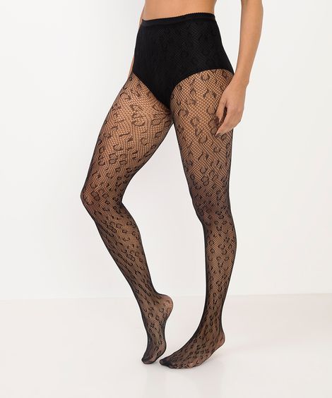 meia calça arrastão animal print preta