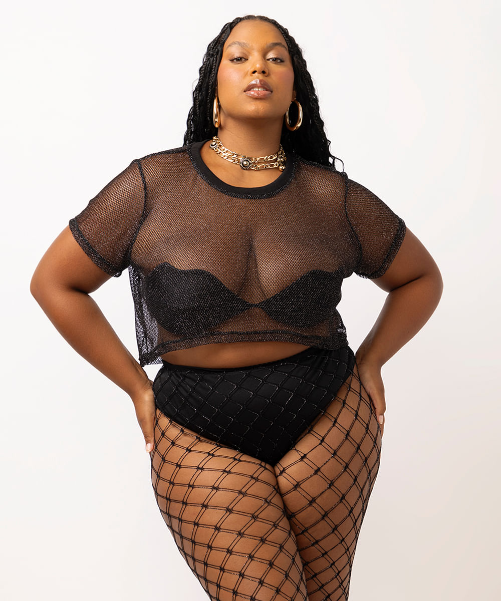 cropped de lurex plus size preto