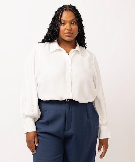 camisa feminina de viscose plus size off white