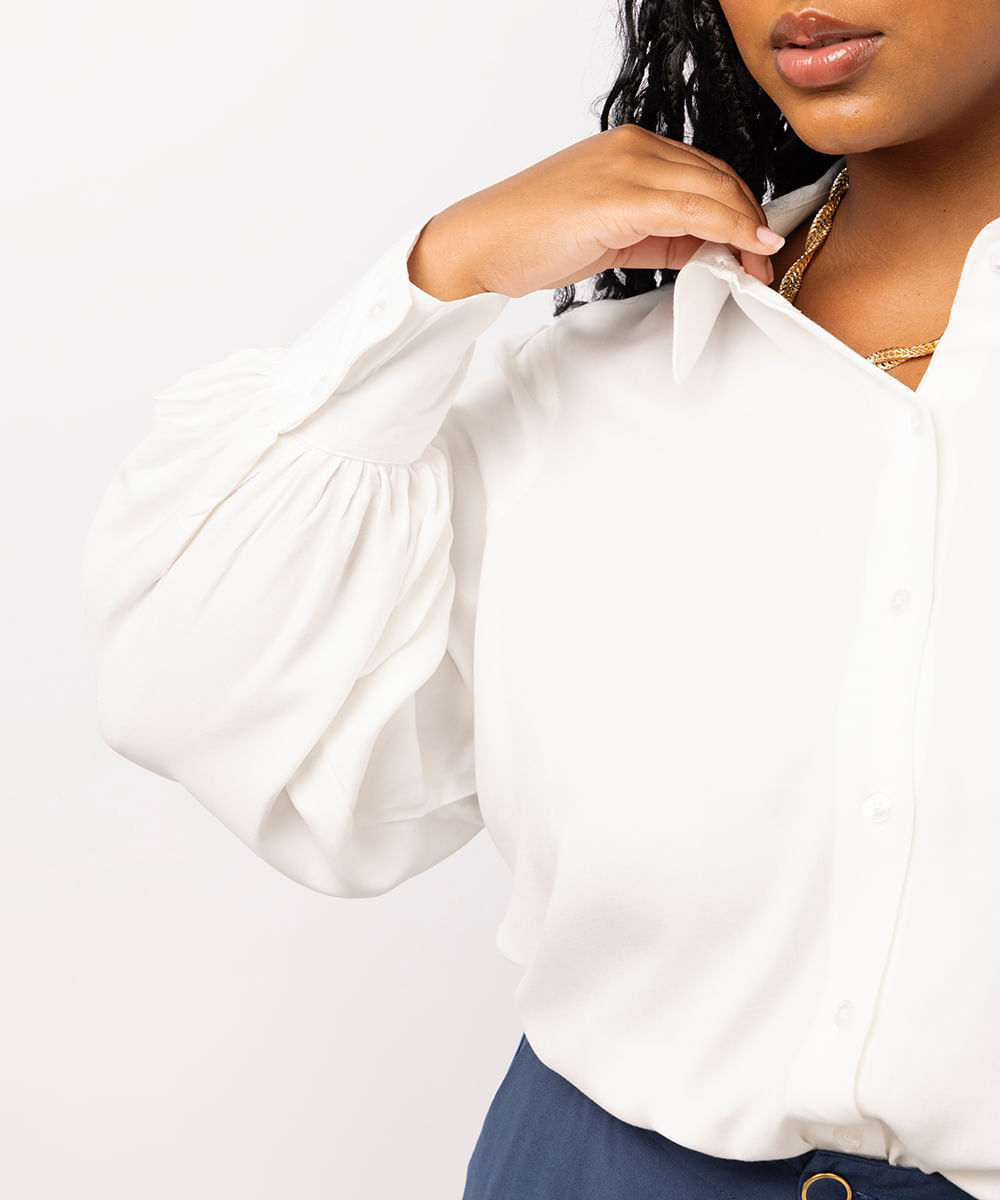 camisa feminina de viscose plus size off white