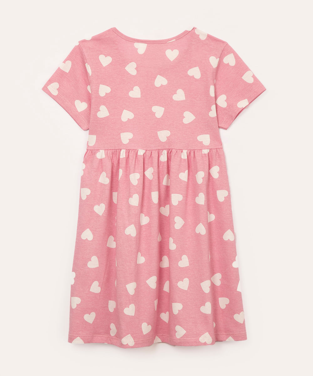 vestido de algodão infantil corações rosa