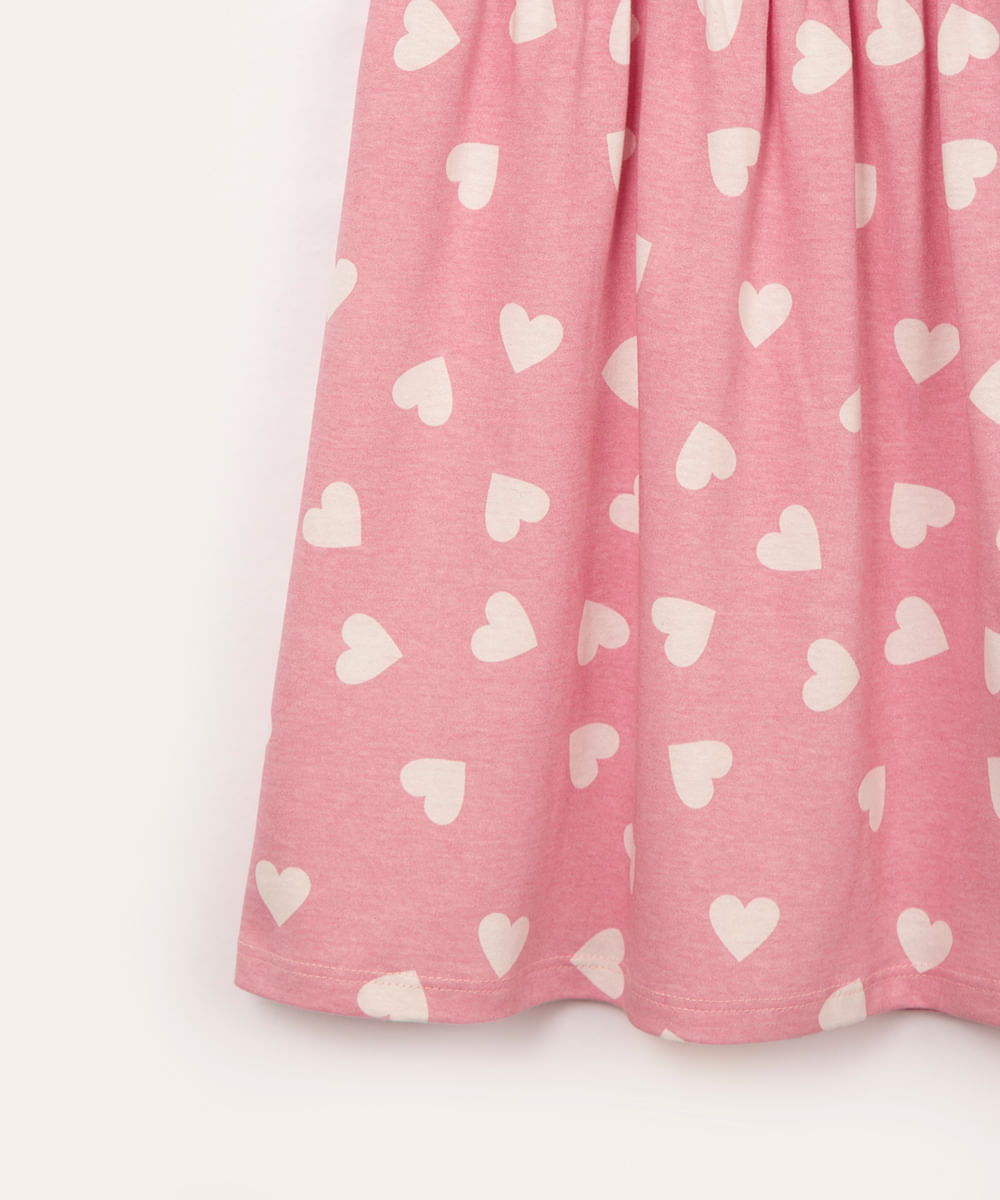 vestido de algodão infantil corações rosa