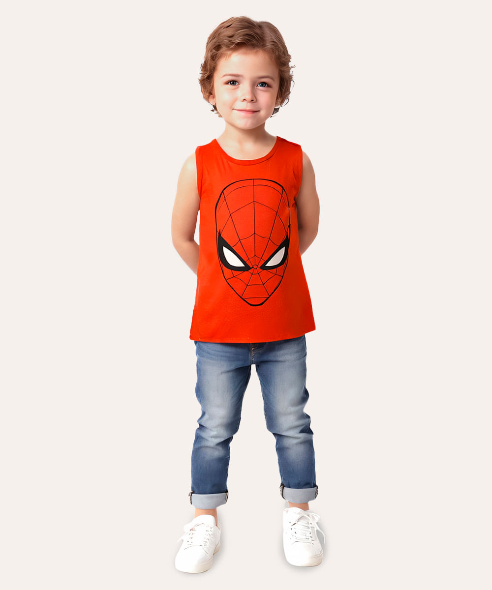 regata infantil de algodão homem aranha vermelha