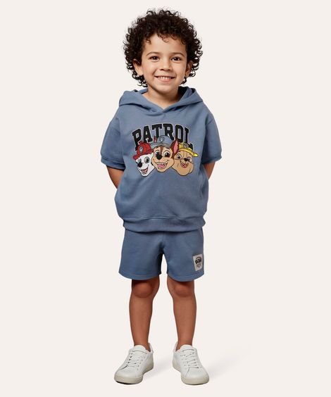 conjunto infantil de moletom curto patrulha canina azul