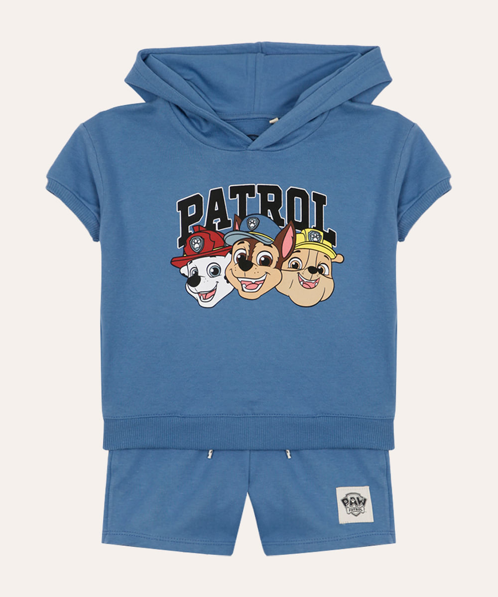 conjunto infantil de moletom curto patrulha canina azul