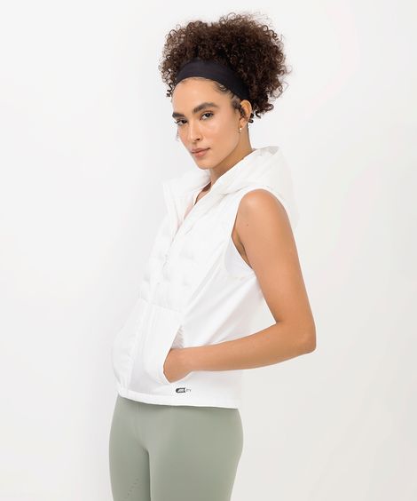 colete puffer feminino alongado esportivo branco