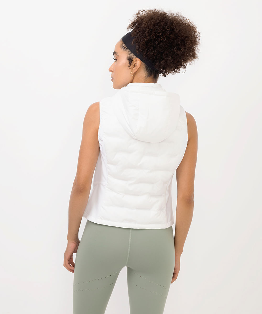 colete puffer feminino alongado esportivo branco