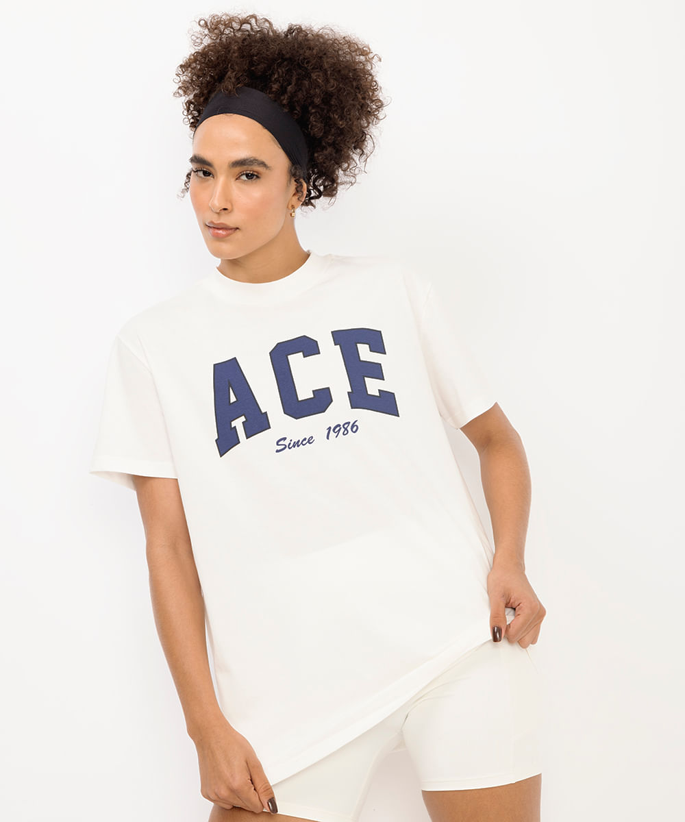 camiseta feminina esportiva ace de algodão branca