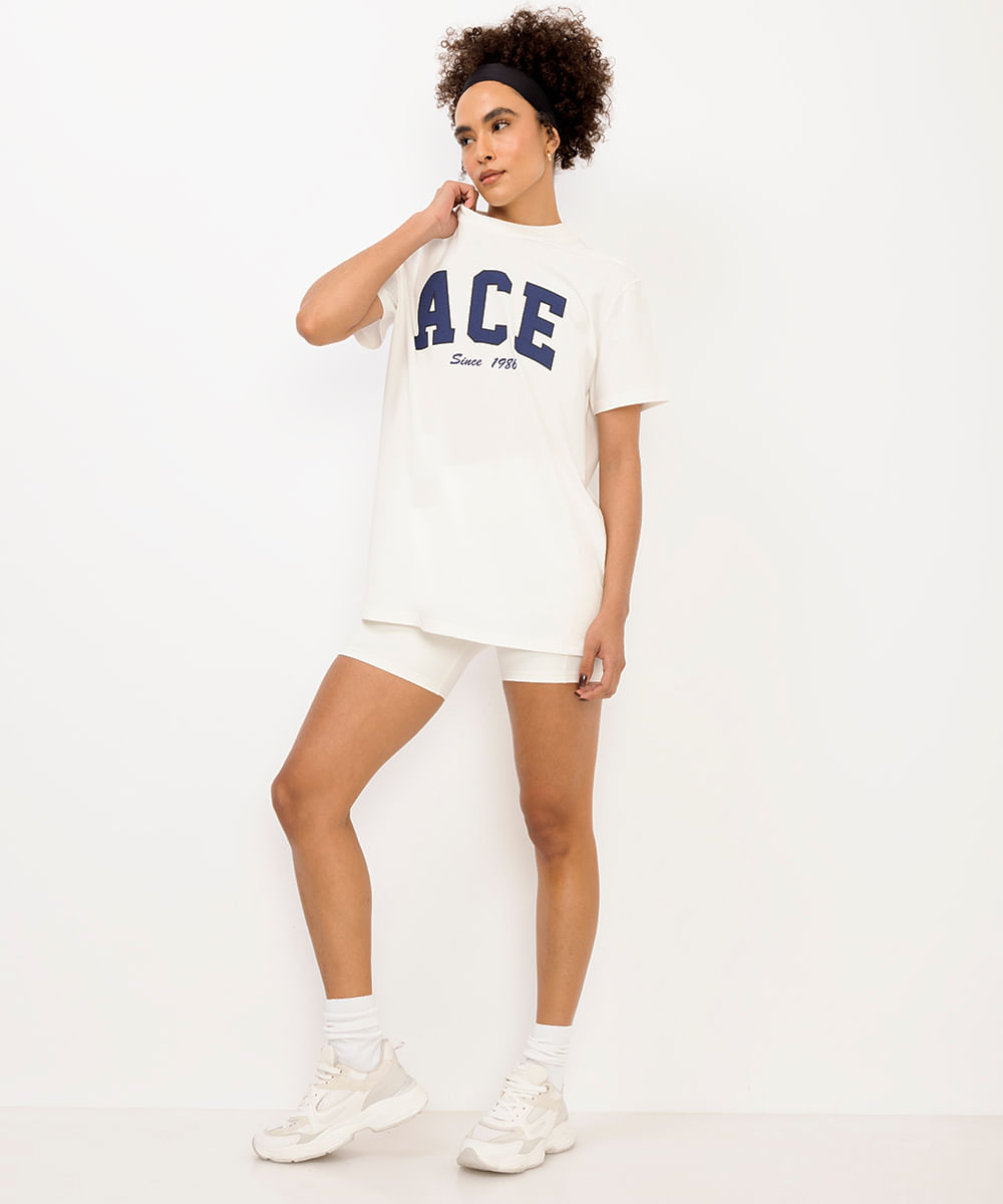 camiseta feminina esportiva ace de algodão branca