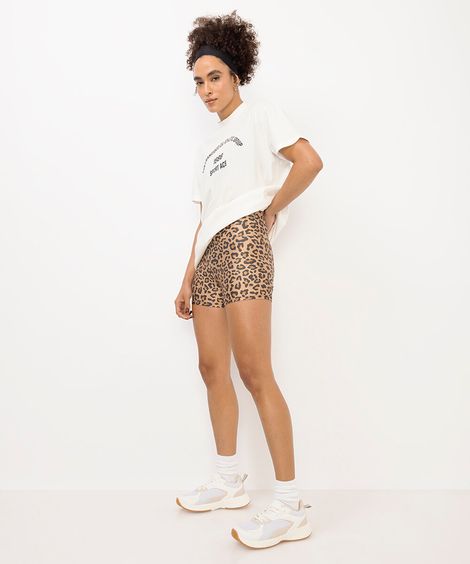 bermuda legging com cós largo animal print esportiva caramelo
