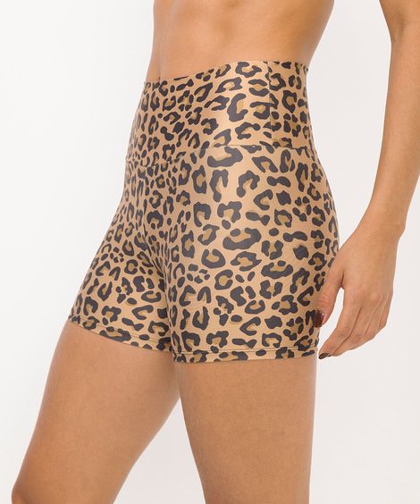bermuda legging com cós largo animal print esportiva caramelo