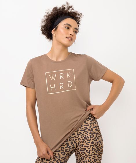 camiseta esportiva feminina work hard marrom
