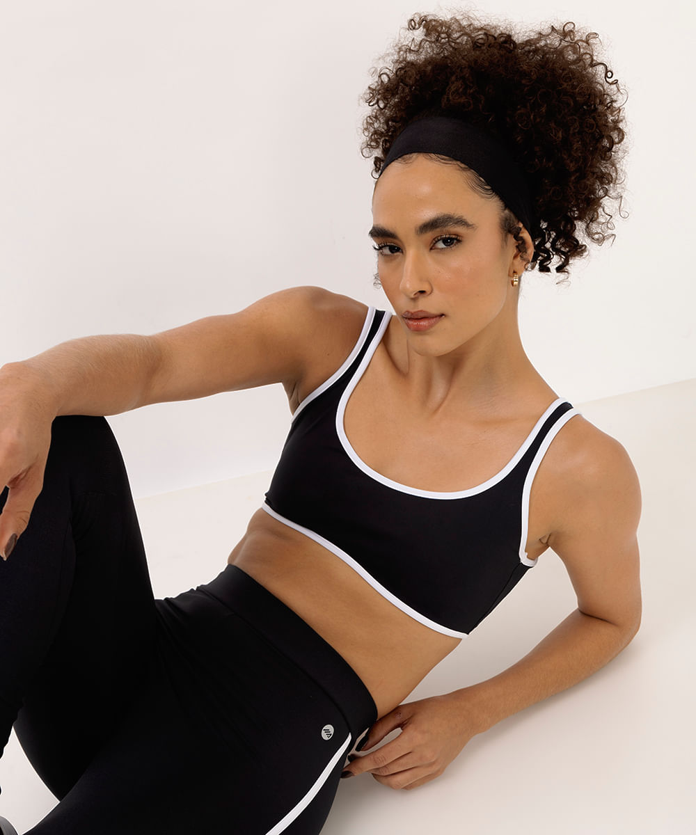 top feminino esportivo decote redondo preto