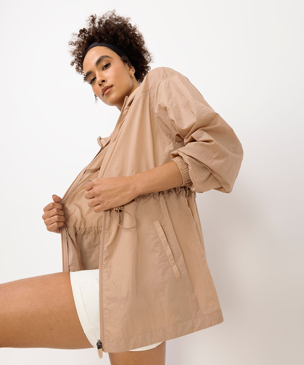parka feminina esportiva ace texturizada bege