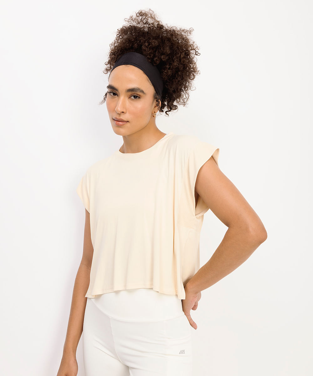 camiseta feminina muscle esportiva ace bege