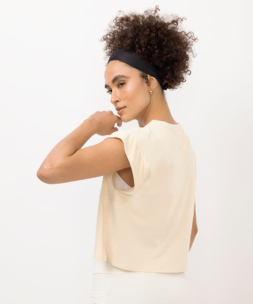 camiseta feminina muscle esportiva ace bege