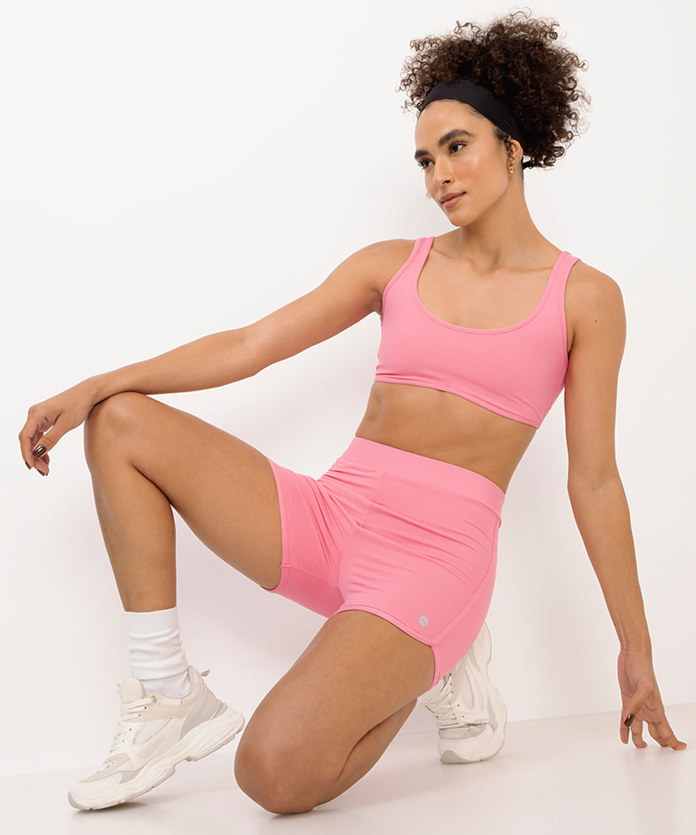 short feminino curto esportivo bicolor rosa