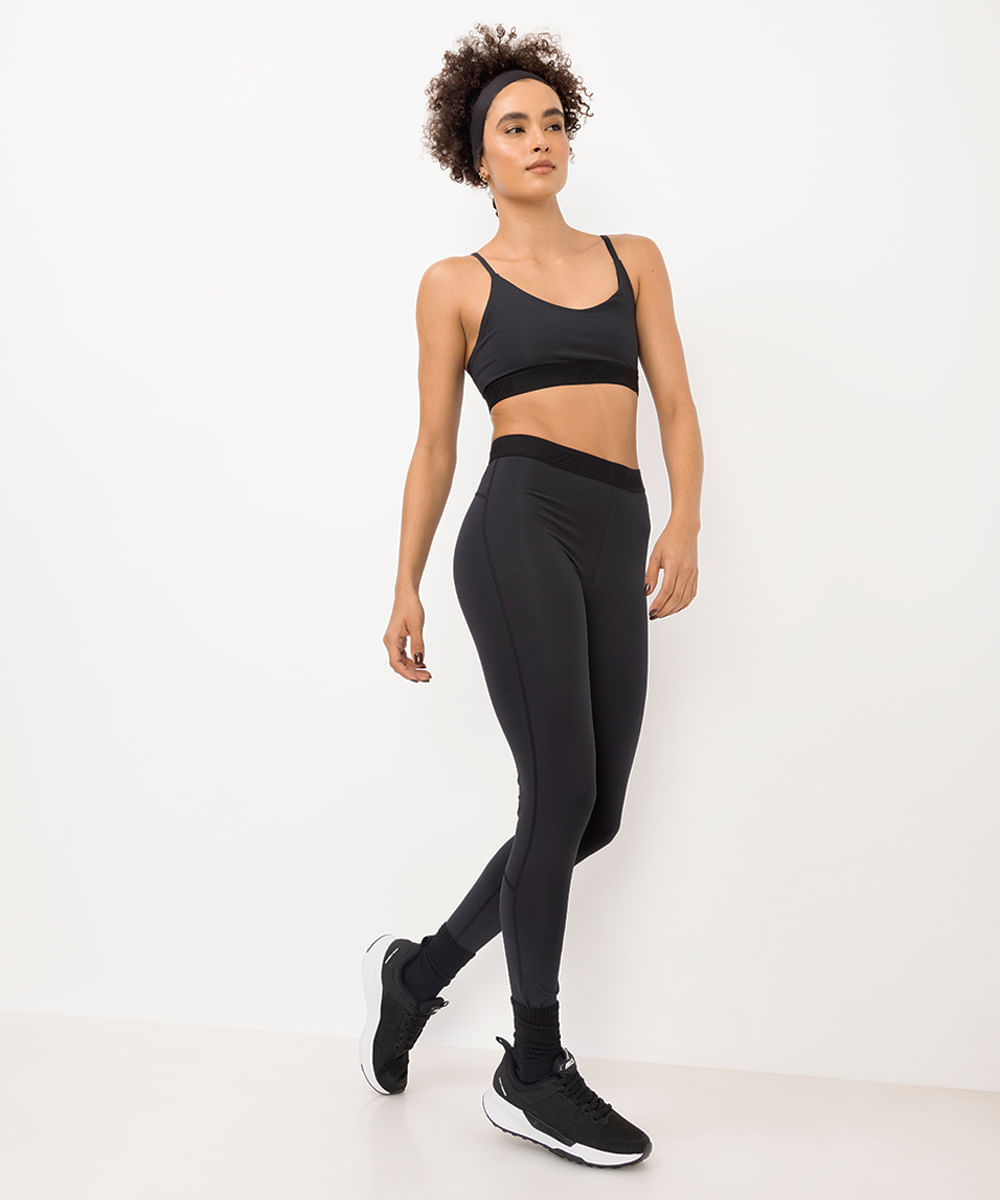 calça legging feminina esportiva com recorte preta
