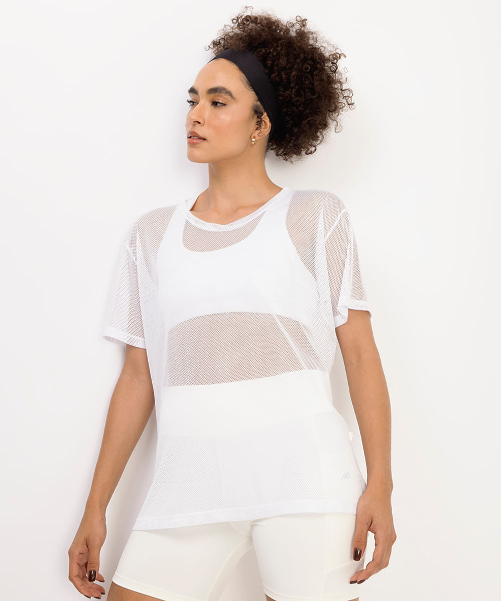 camiseta esportiva feminina de tela branca