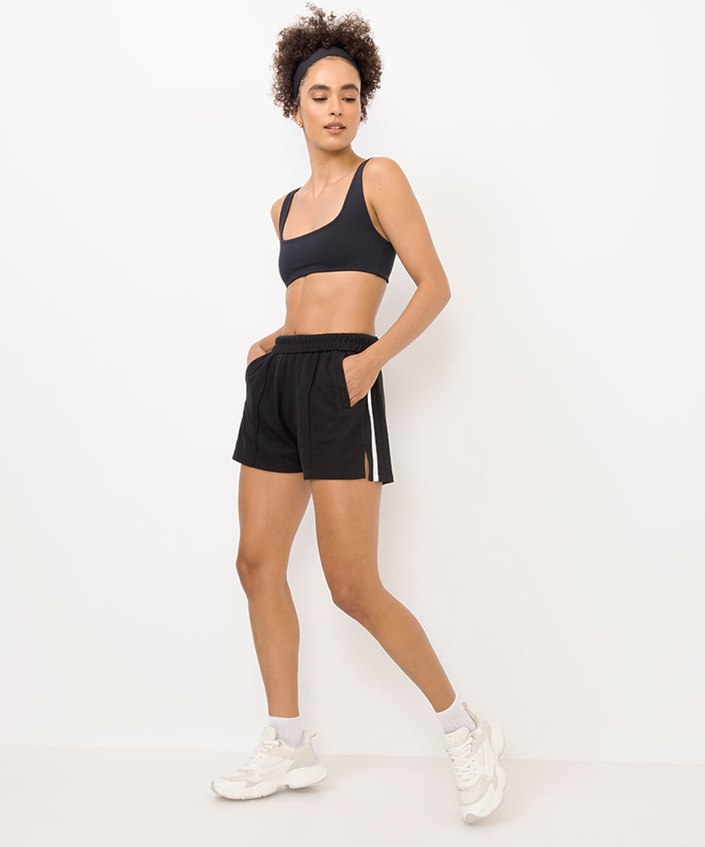 bermuda feminina esportiva bicolor preta