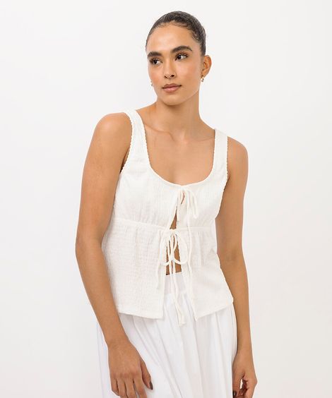 blusa texturizada com amarração off white