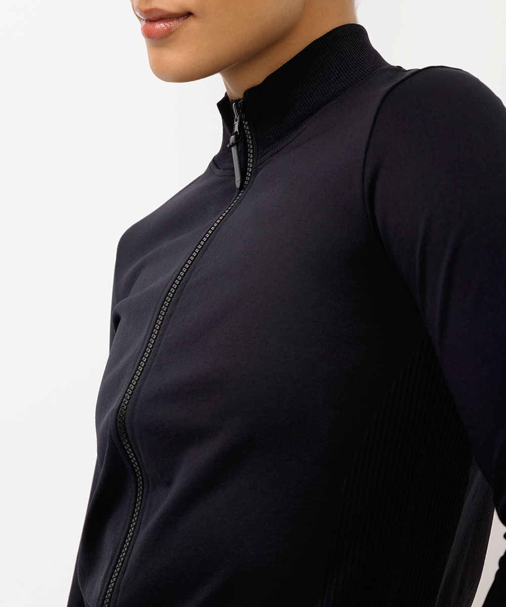 casaco feminino esportivo texturizado preto