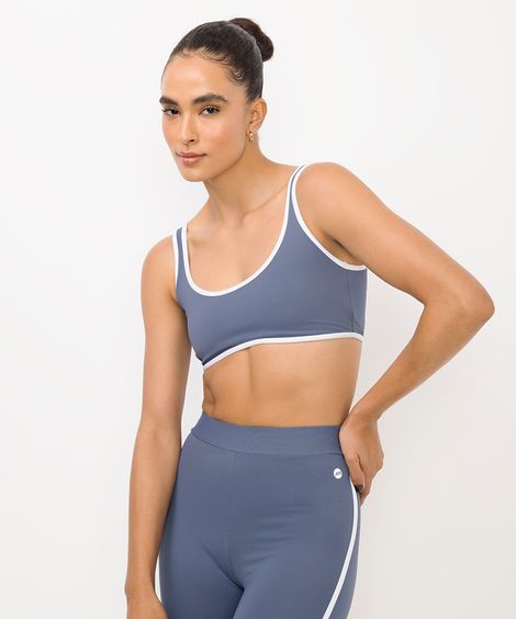 top feminino esportivo bicolor azul