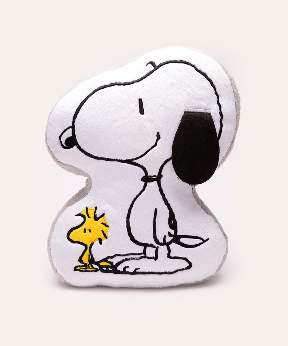 almofada de pelúcia snoopy e woodstock branca