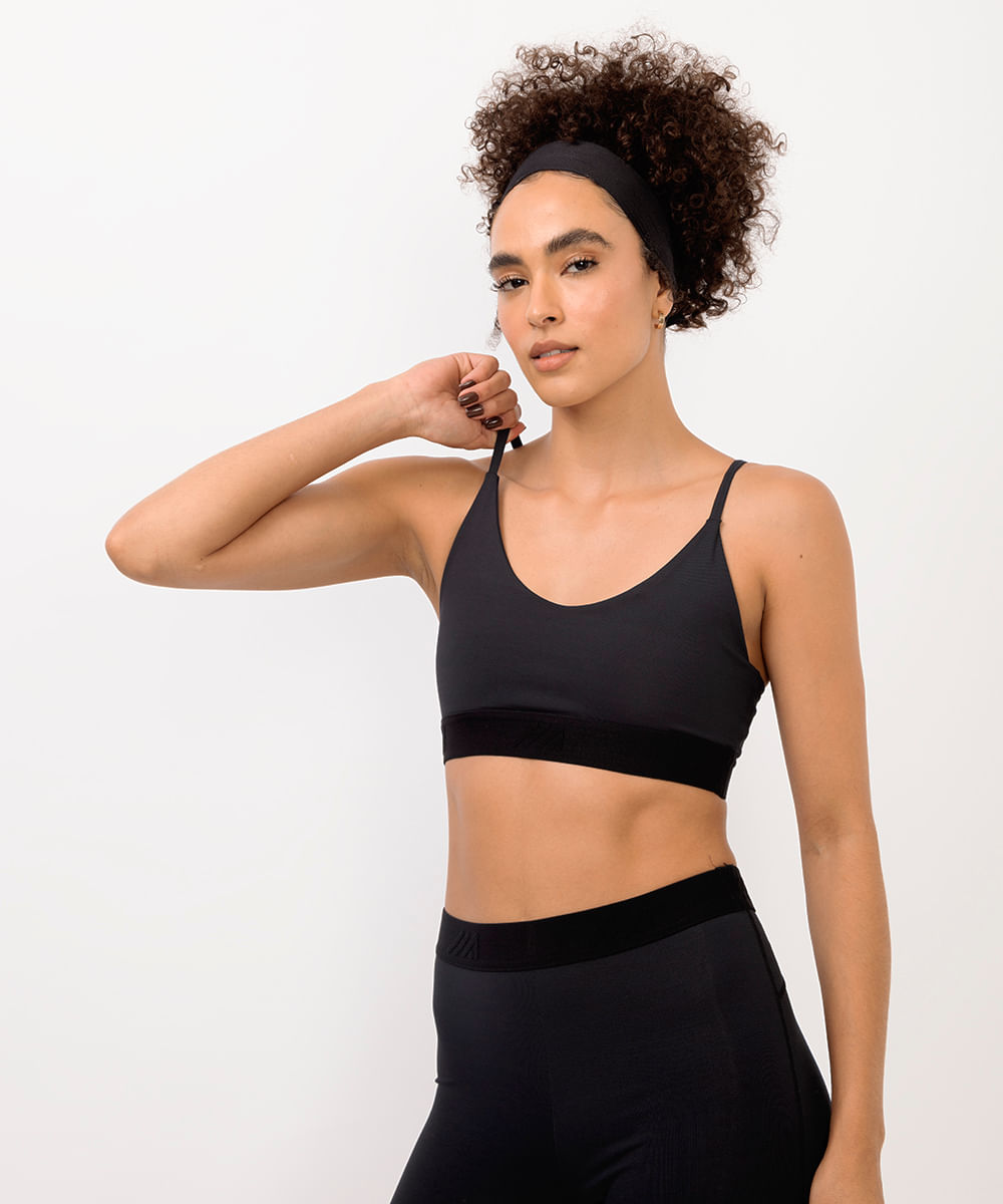 top feminino esportivo decote u preto