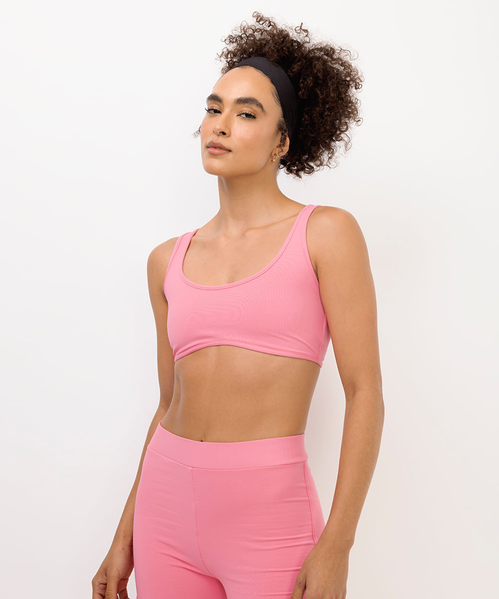 top feminino esportivo decote redondo rosa