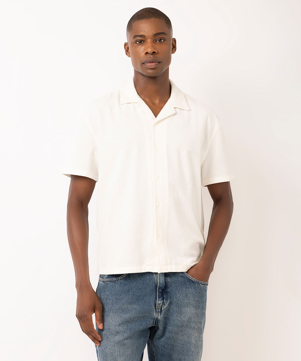 camisa jacquard masculina texturizada off white