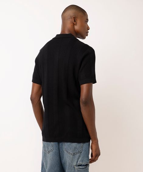 polo masculina de tricot texturizada preta