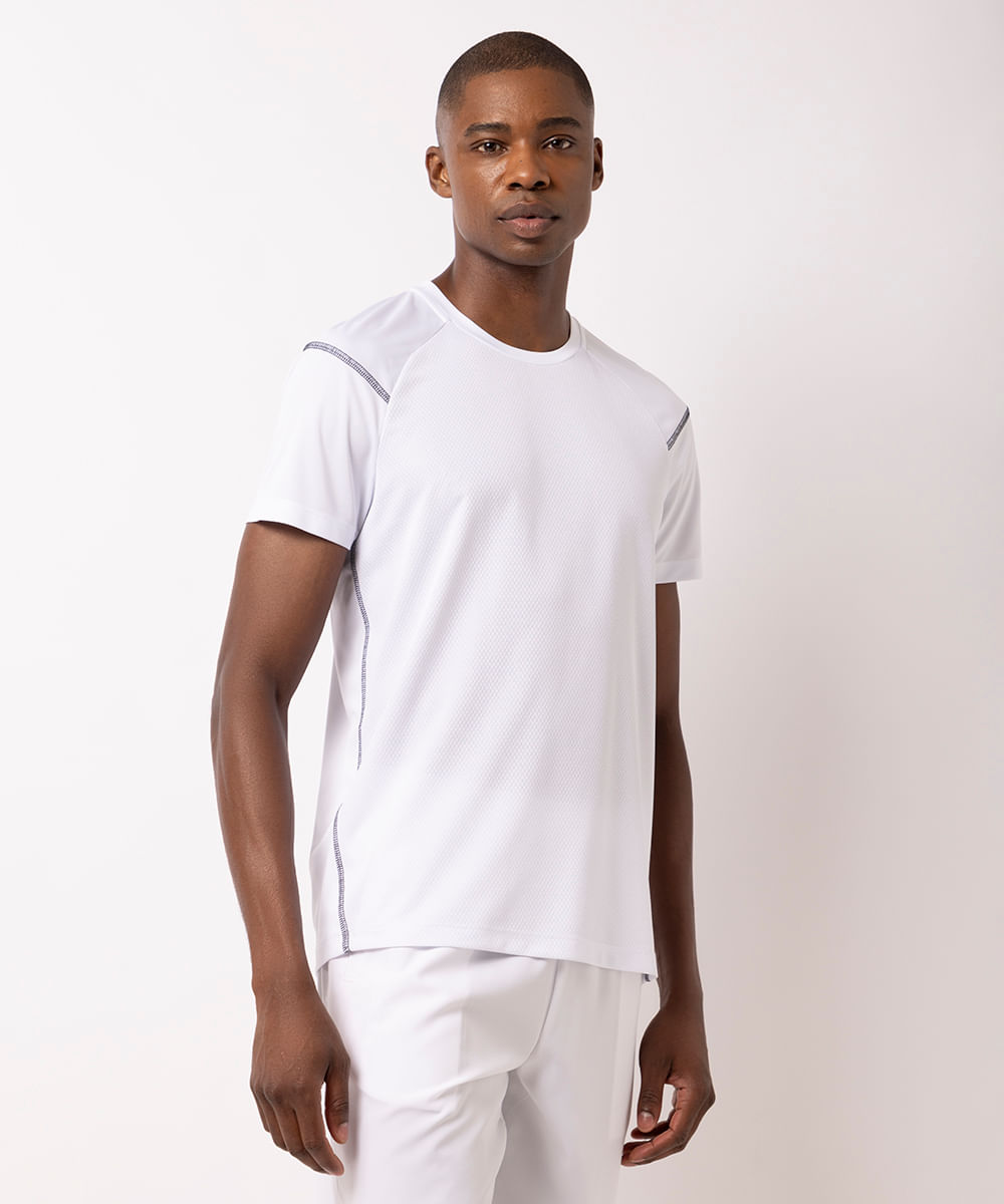 camiseta masculina espotiva ace manga raglan branca