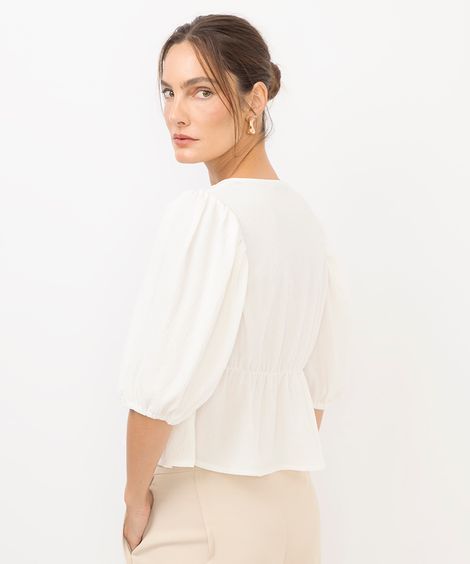 blusa feminina com amarração texturizada off white