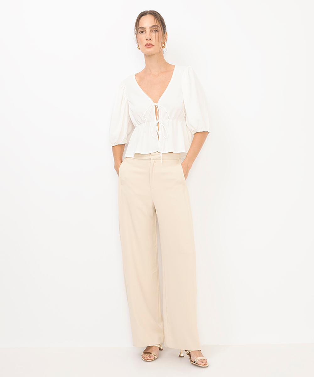 blusa feminina com amarração texturizada off white