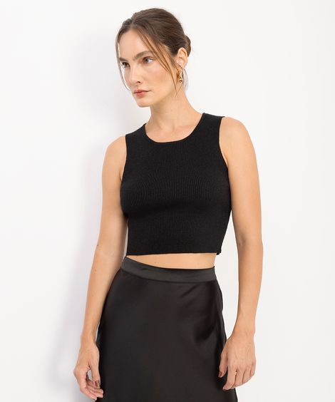 cropped de tricot com lurex canelado preto