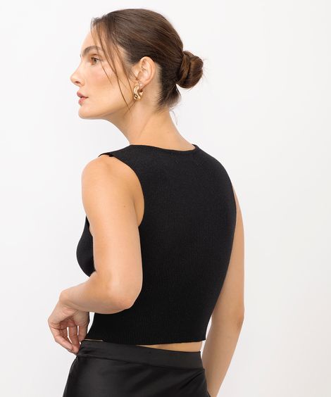 cropped de tricot com lurex canelado preto