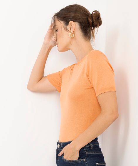 blusa de tricot manga curta - coral