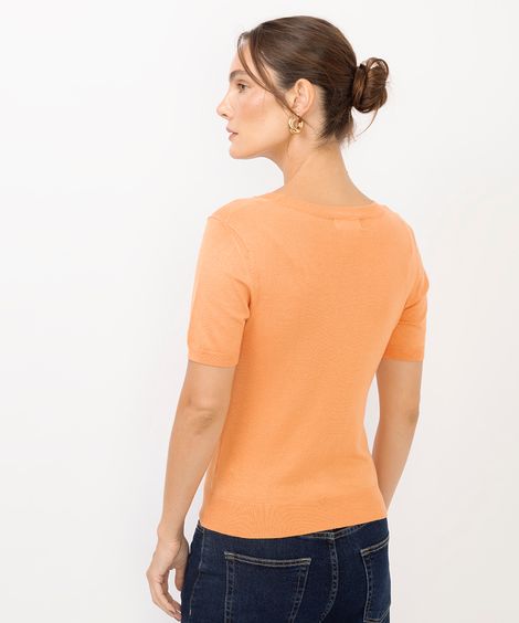 blusa de tricot manga curta - coral