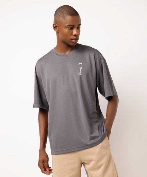 camiseta oversized masculina esportiva cinza