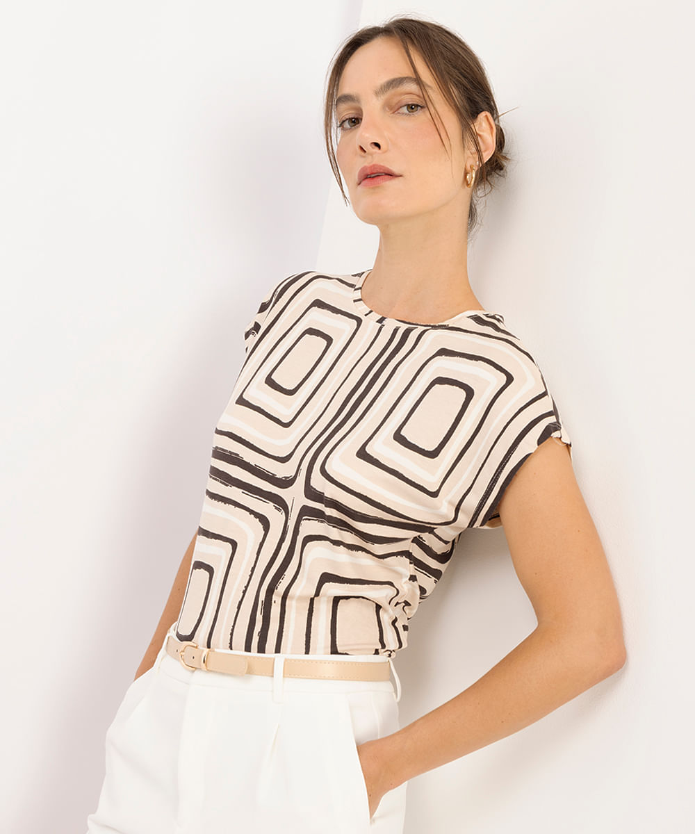 blusa feminina de viscose geométrica bege