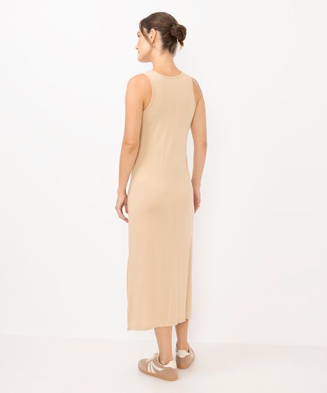 vestido midi feminino básico de viscose bege